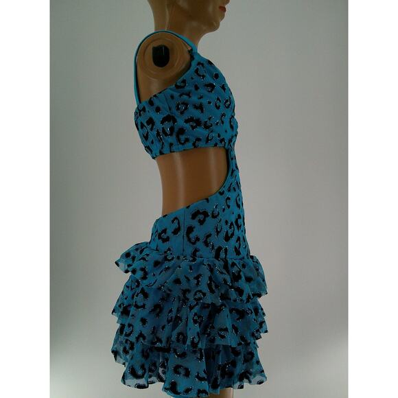 Dance Costume Kelle Medium Child Turquoise Jazz Larin Leopard Glitter Cut Out - Picture 3 of 4